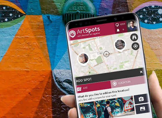 ArtSpots smartphone app with StreetArt background